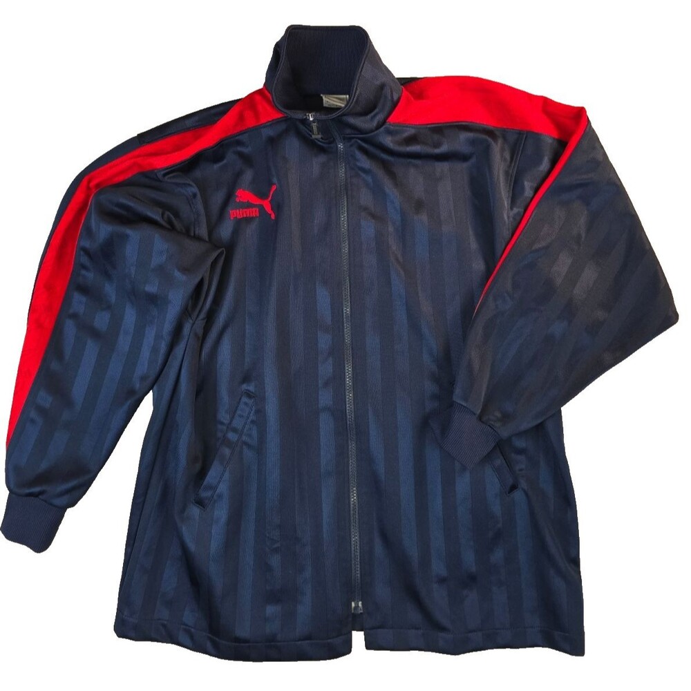 Puma Small Track Jacket Navy & Red Distressed Large Logo Imported from Japan